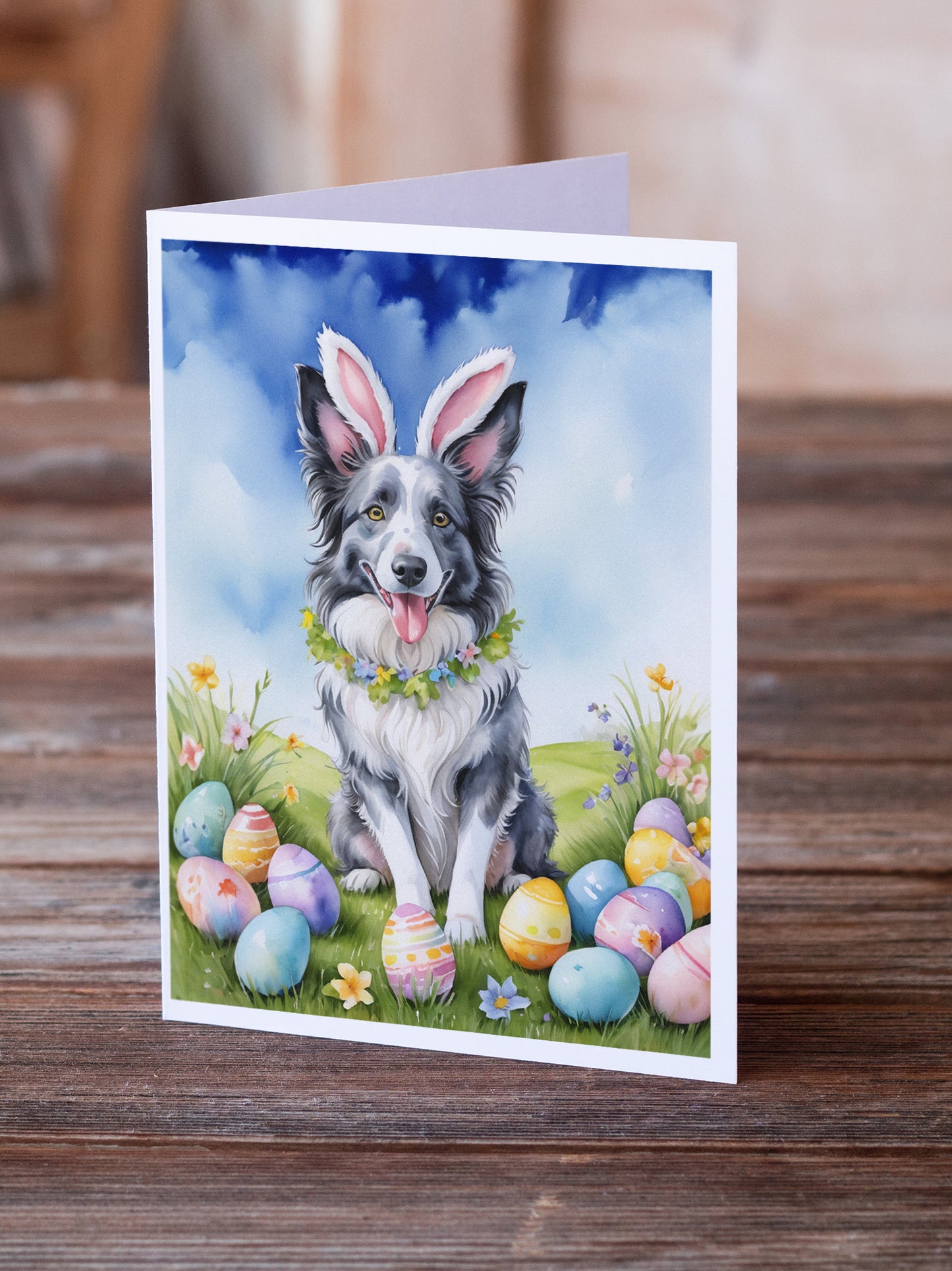 Border Collie Easter Egg Hunt Greeting Cards Pack of 8