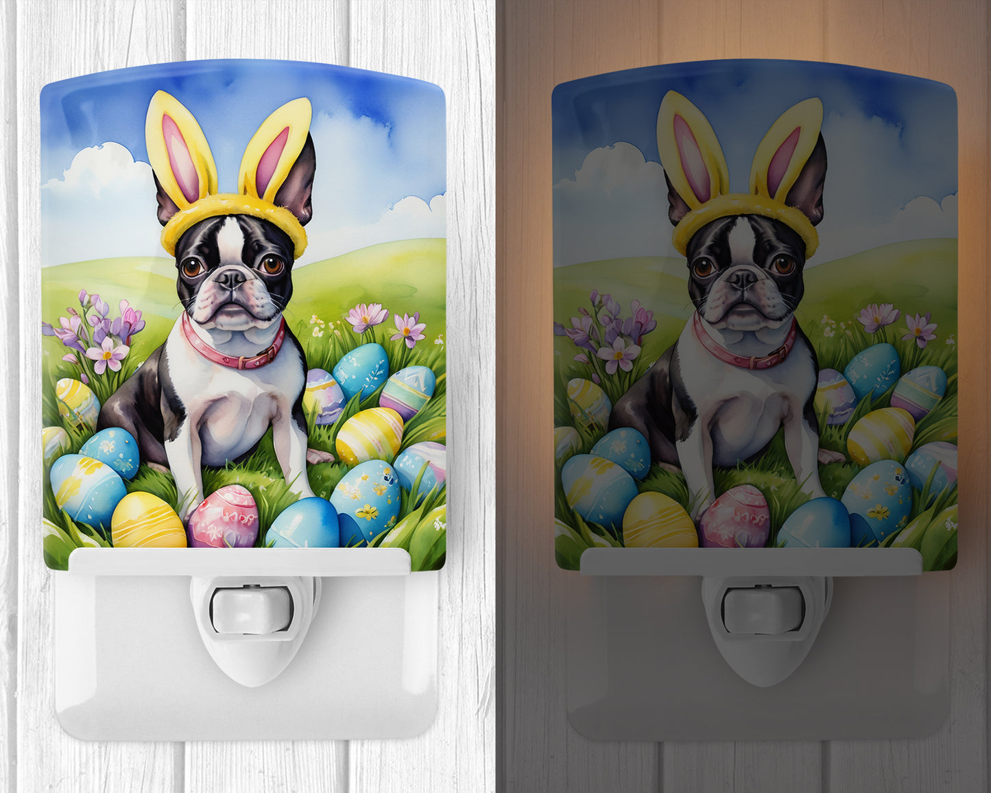 Boston Terrier Easter Egg Hunt Ceramic Night Light