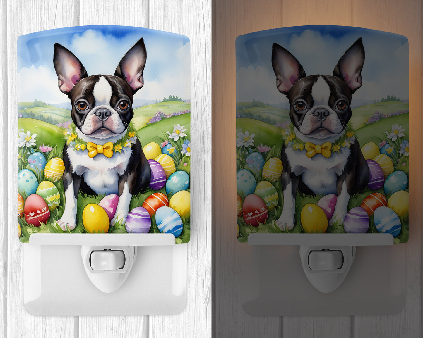 Boston Terrier Easter Egg Hunt Ceramic Night Light