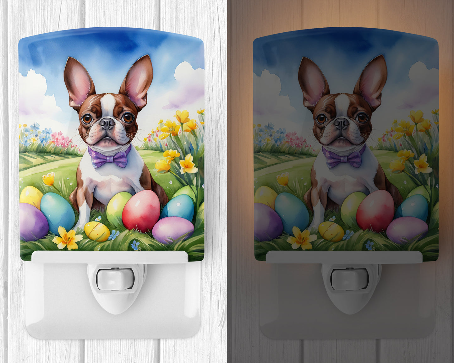 Boston Terrier Easter Egg Hunt Ceramic Night Light