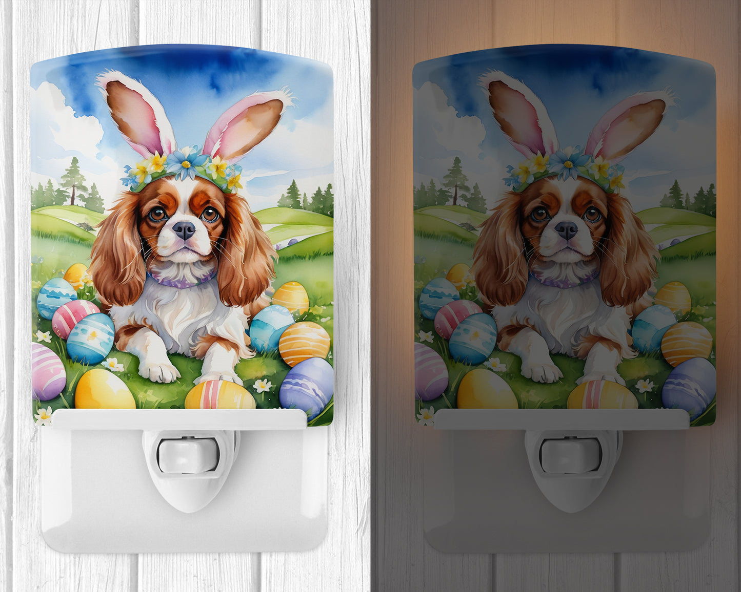 Cavalier Spaniel Easter Egg Hunt Ceramic Night Light