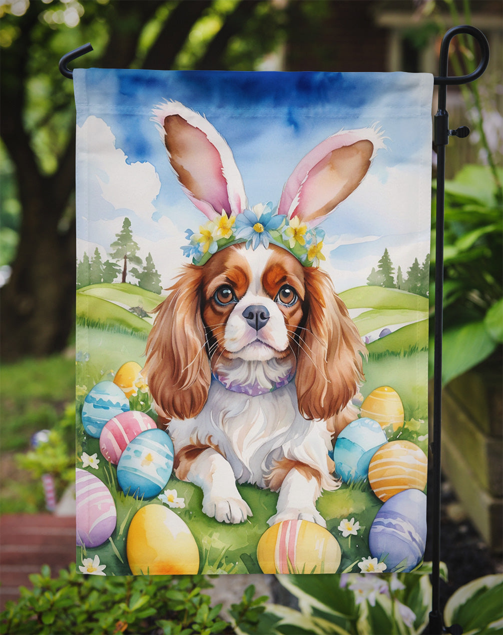 Cavalier Spaniel Easter Egg Hunt Garden Flag