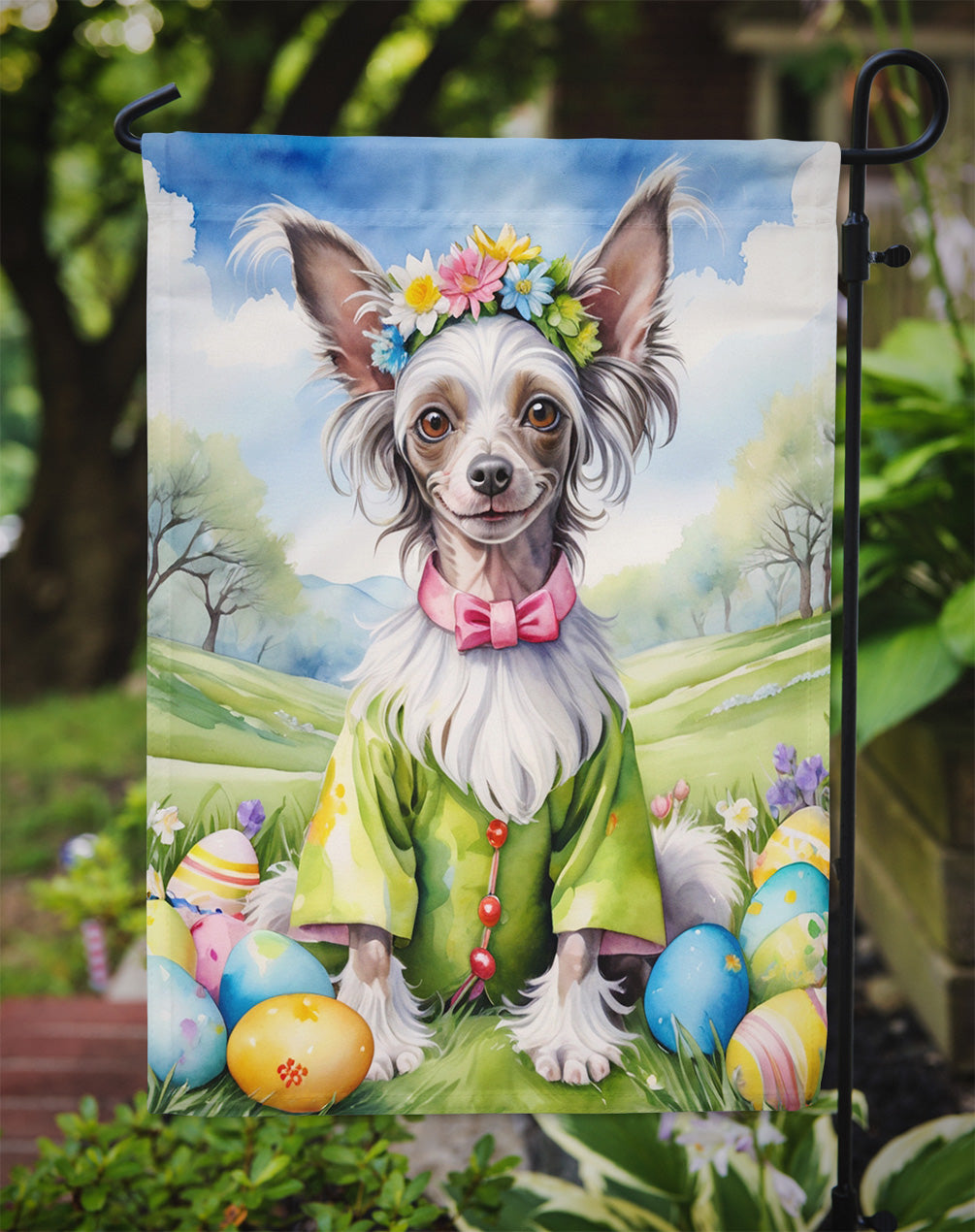 Chinese Crested Easter Egg Hunt Garden Flag