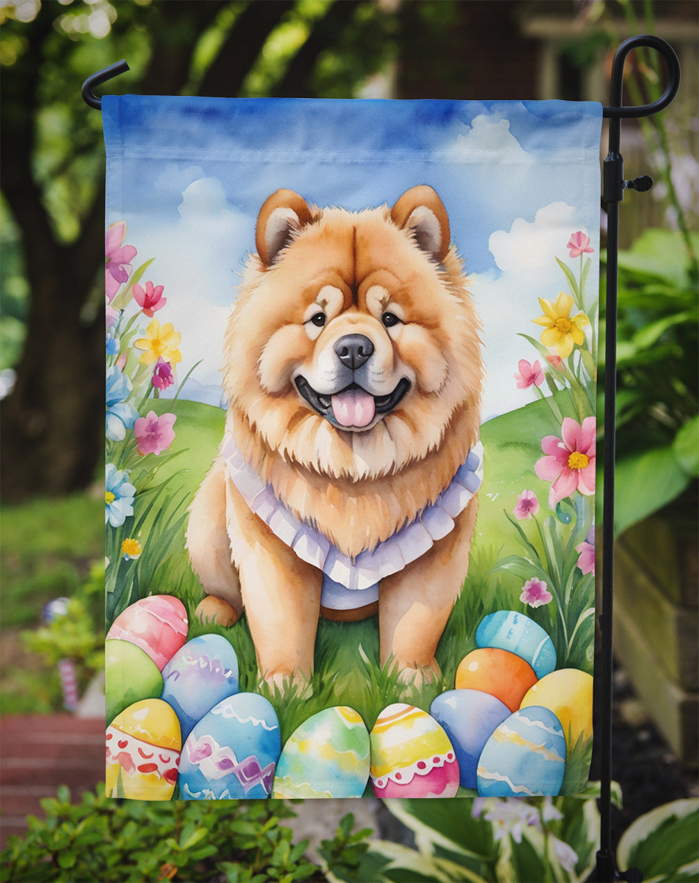 Chow Chow Easter Egg Hunt Garden Flag