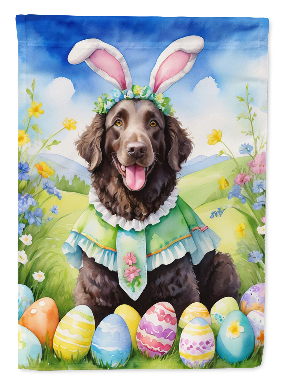 Buy this Curly-Coated Retriever Easter Egg Hunt House Flag