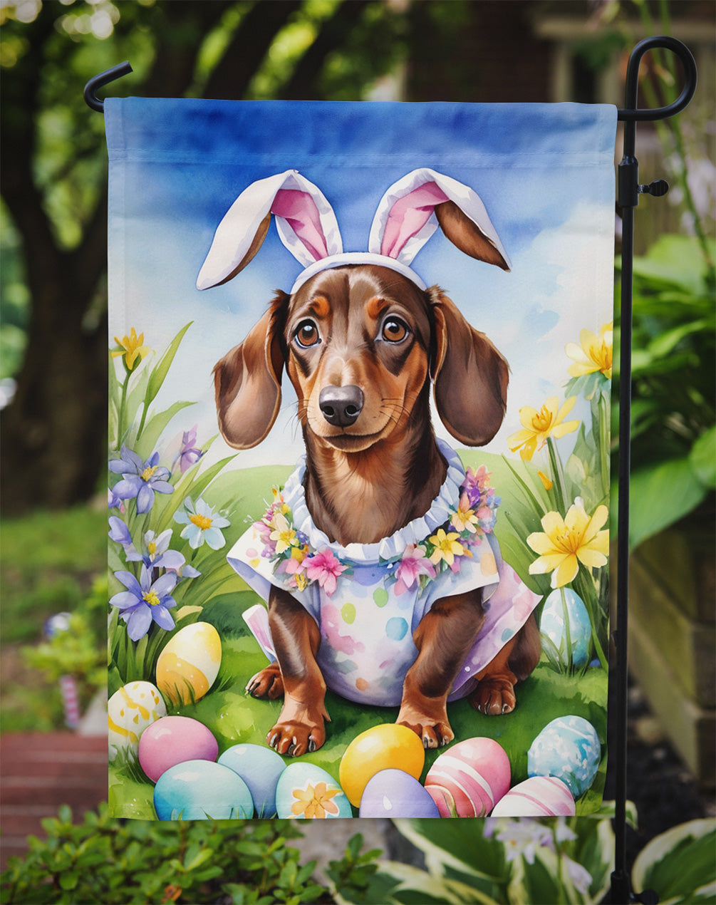 Dachshund Easter Egg Hunt Garden Flag