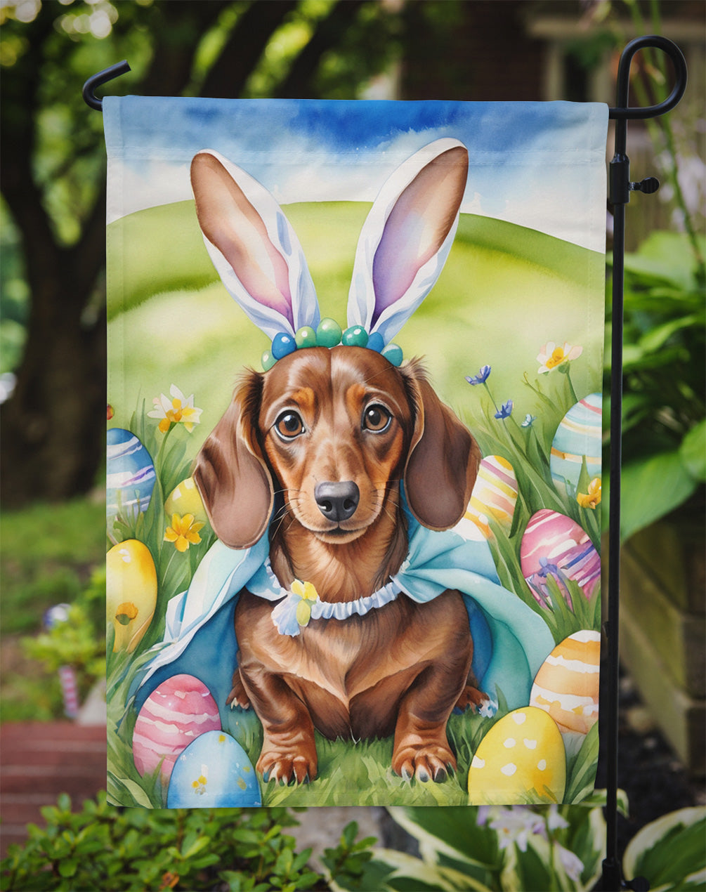 Dachshund Easter Egg Hunt Garden Flag