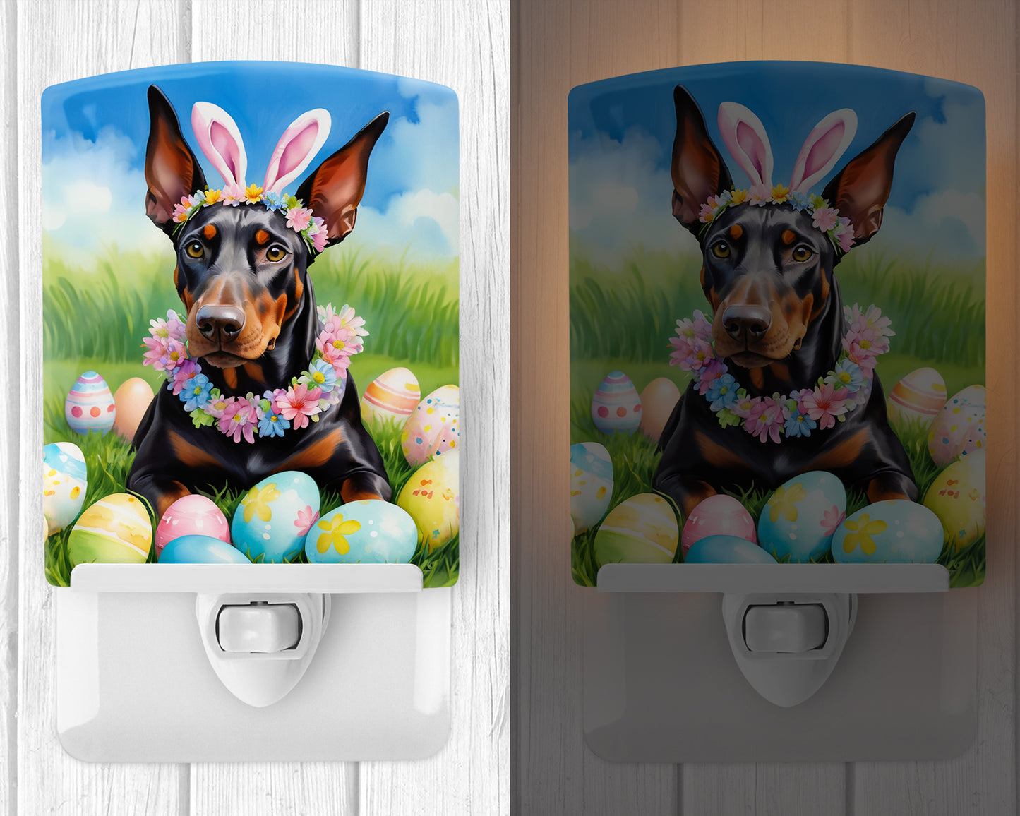 Doberman Pinscher Easter Egg Hunt Ceramic Night Light