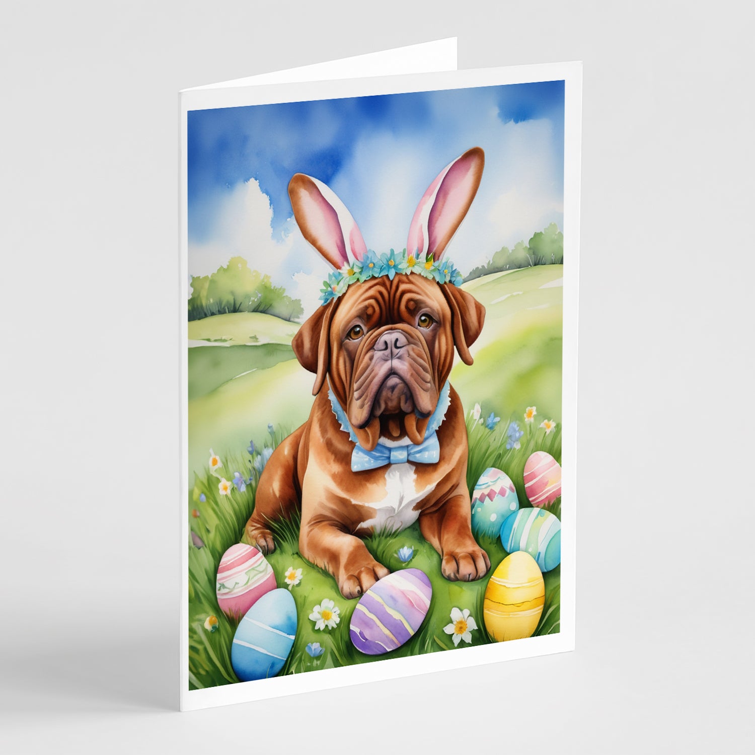 Buy this Dogue de Bordeaux Easter Egg Hunt Greeting Cards Pack of 8