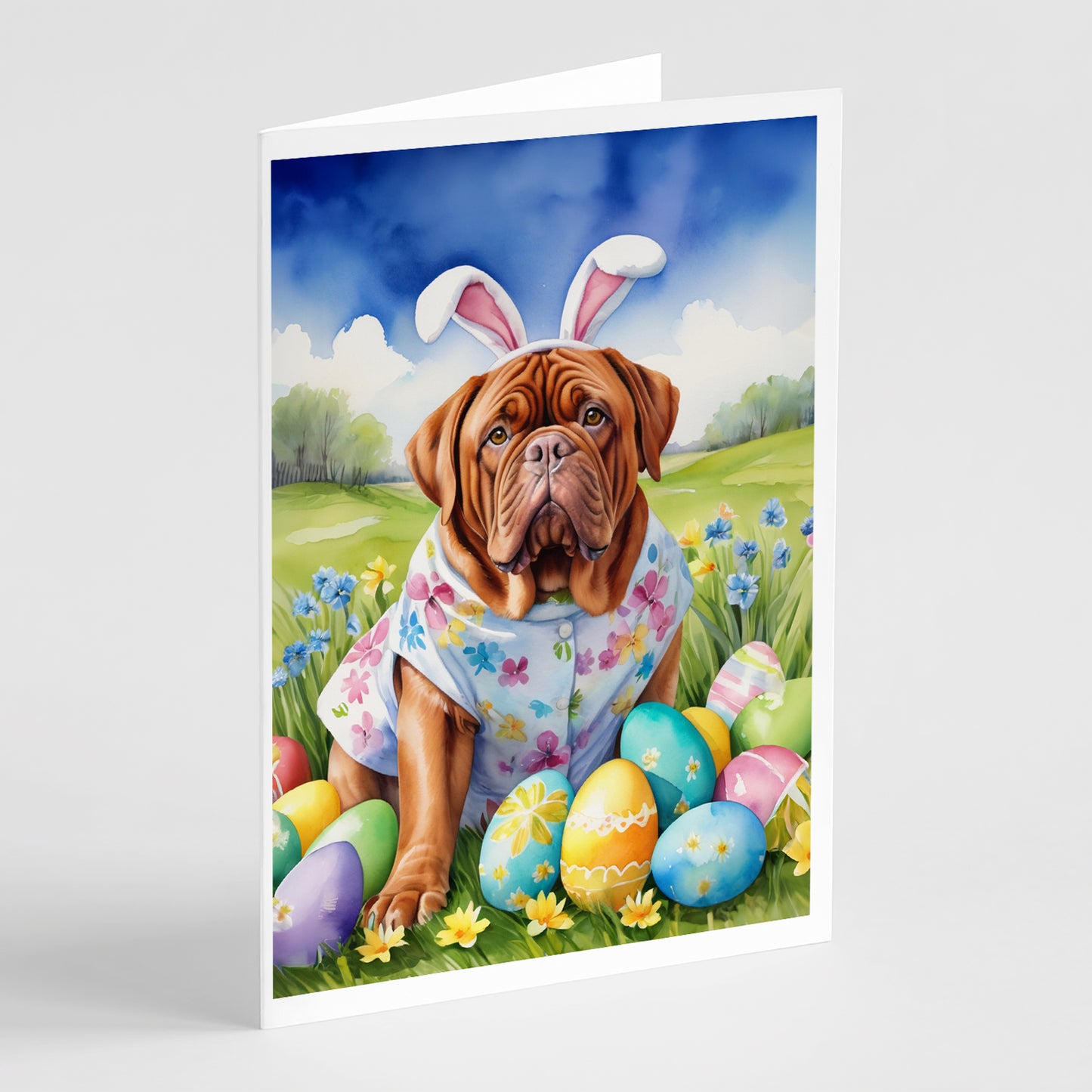 Buy this Dogue de Bordeaux Easter Egg Hunt Greeting Cards Pack of 8