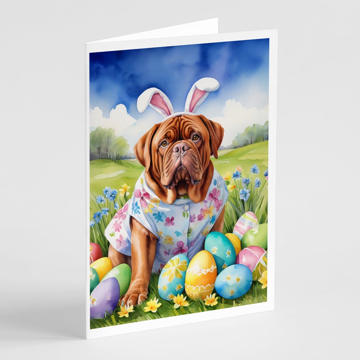 Buy this Dogue de Bordeaux Easter Egg Hunt Greeting Cards Pack of 8