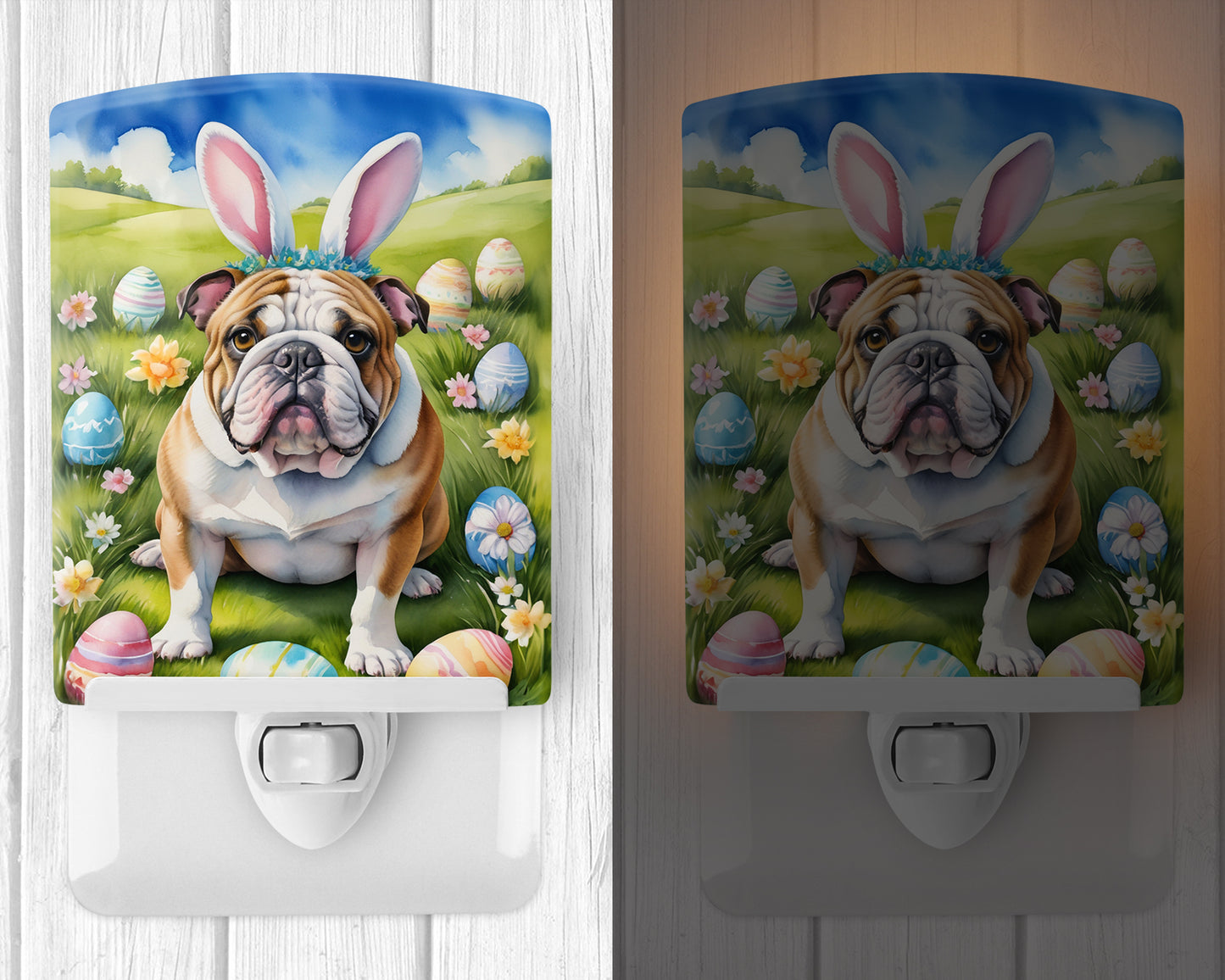 English Bulldog Easter Egg Hunt Ceramic Night Light