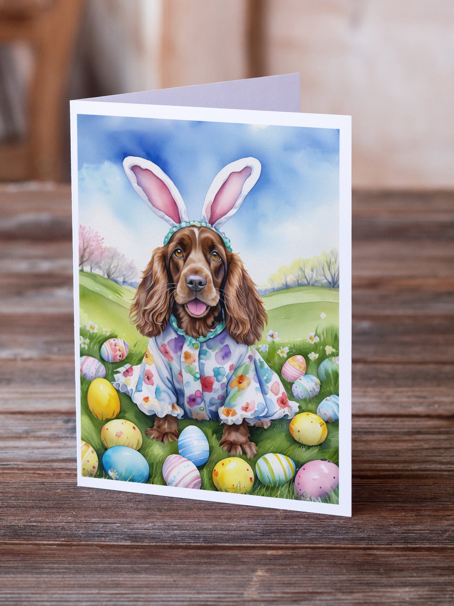 English Cocker Spaniel Easter Egg Hunt Greeting Cards Pack of 8