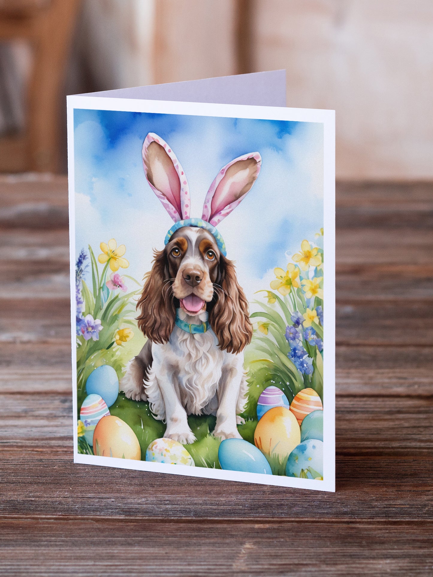 English Cocker Spaniel Easter Egg Hunt Greeting Cards Pack of 8