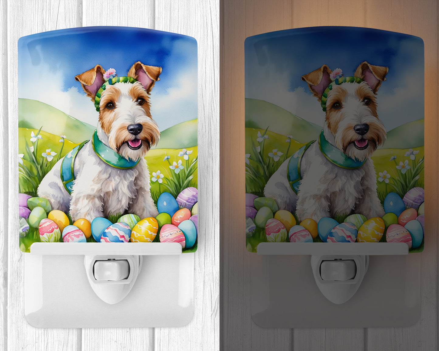 Fox Terrier Easter Egg Hunt Ceramic Night Light