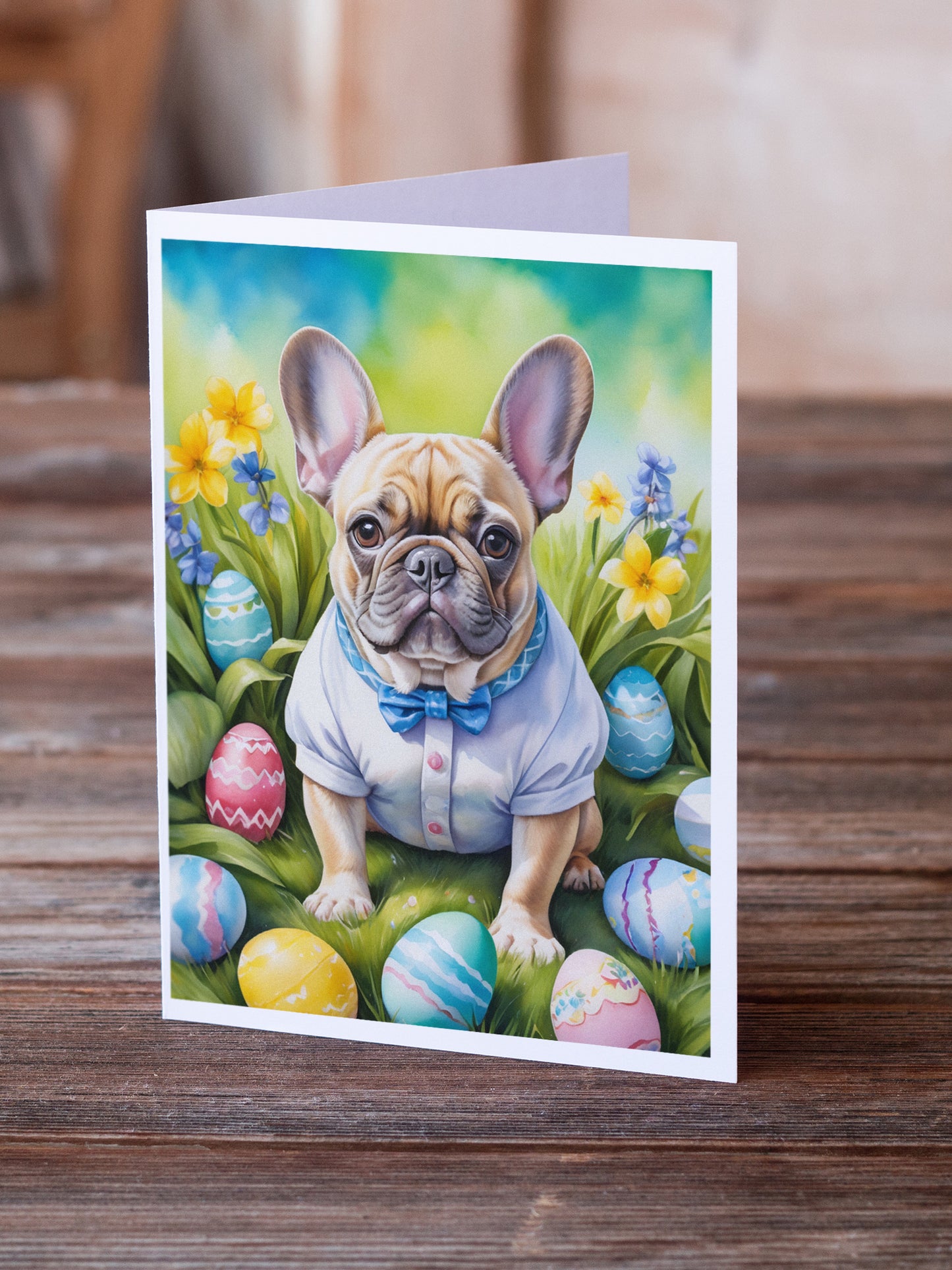 French Bulldog Easter Egg Hunt Greeting Cards Pack of 8