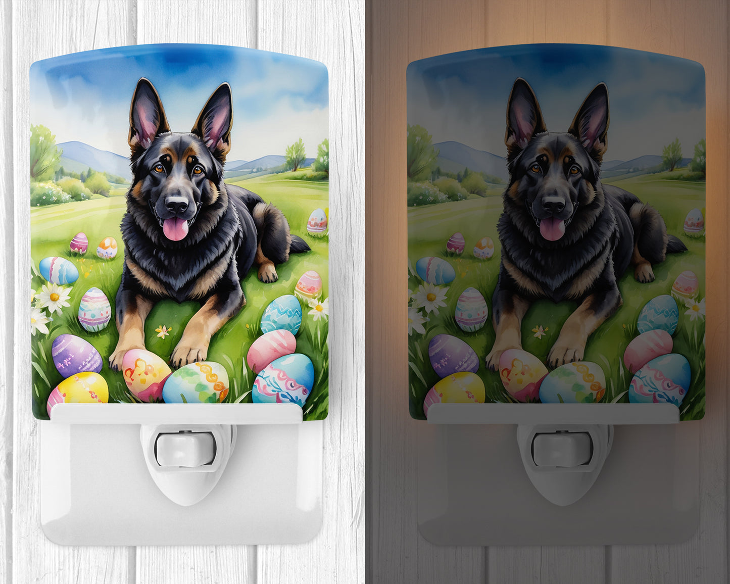 Black German Shepherd Easter Egg Hunt Ceramic Night Light