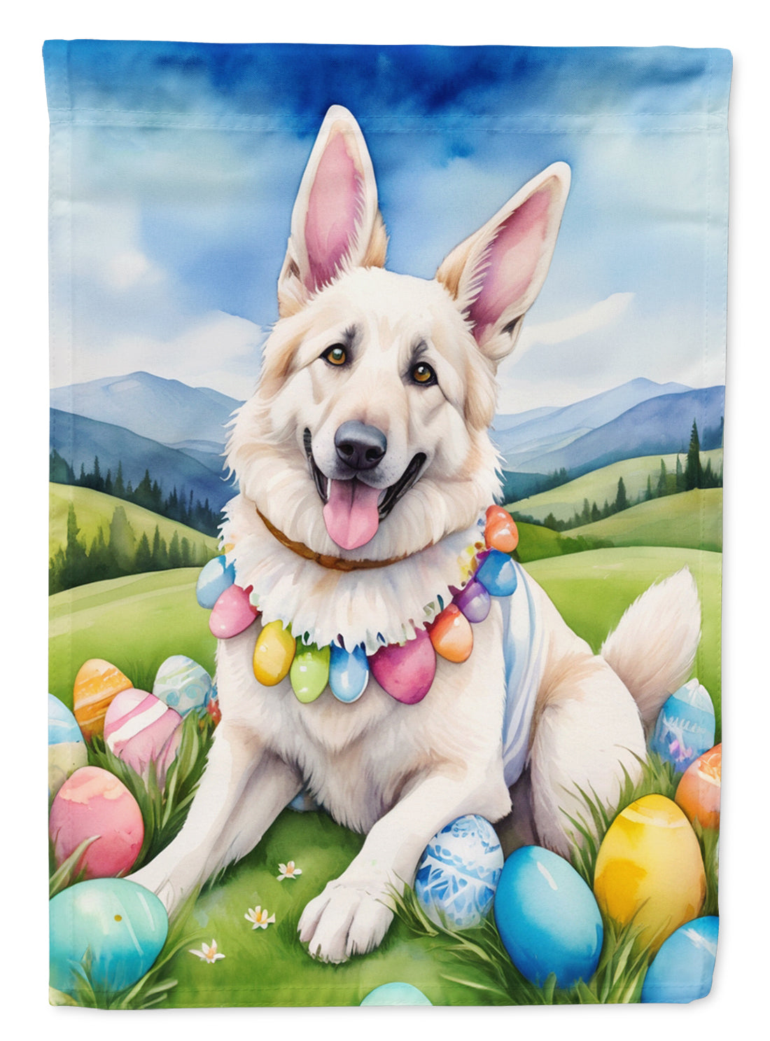 Buy this White German Shepherd Easter Egg Hunt House Flag