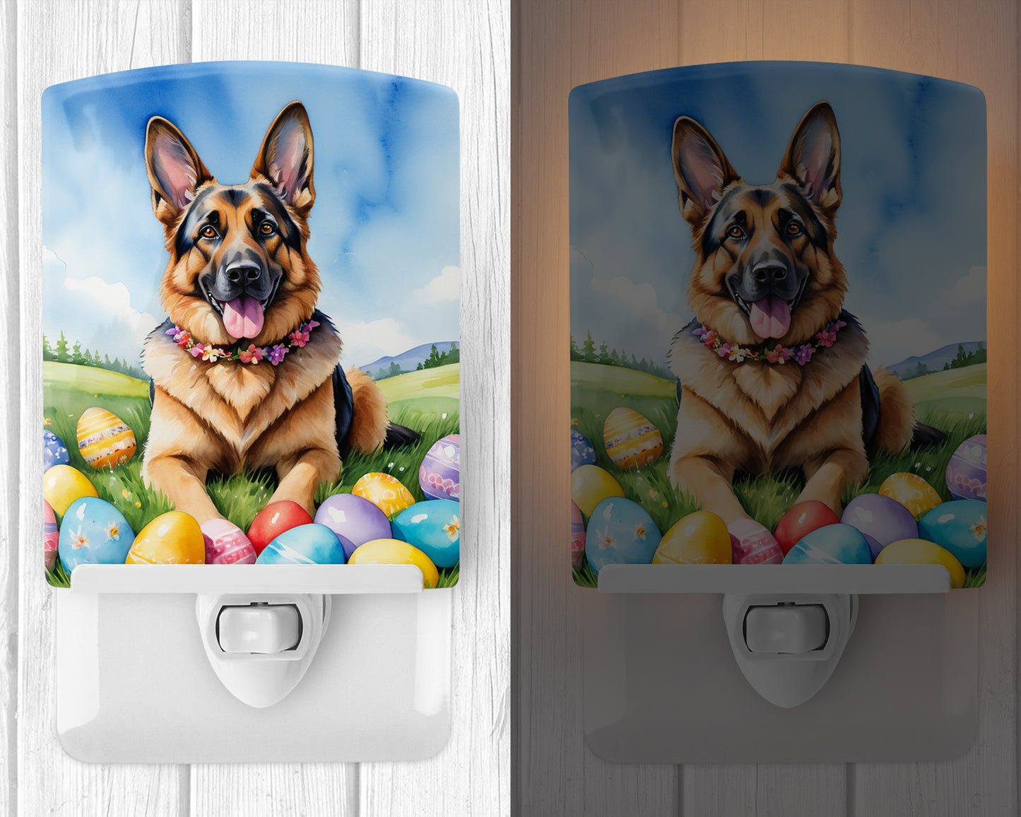 German Shepherd Easter Egg Hunt Ceramic Night Light