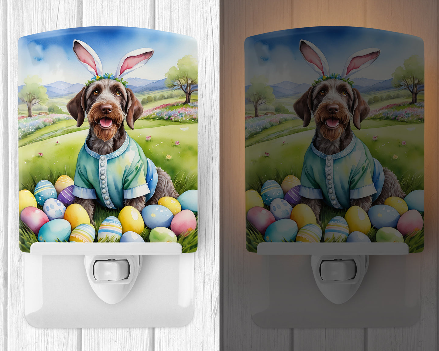 German Wirehaired Pointer Easter Egg Hunt Ceramic Night Light