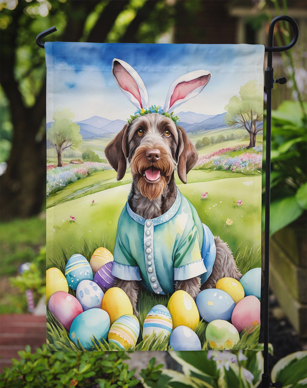 German Wirehaired Pointer Easter Egg Hunt Garden Flag