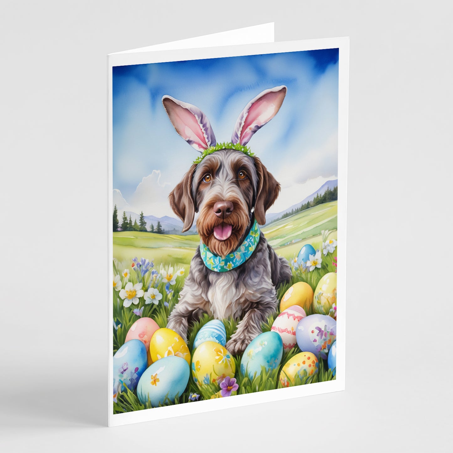 Buy this German Wirehaired Pointer Easter Egg Hunt Greeting Cards Pack of 8