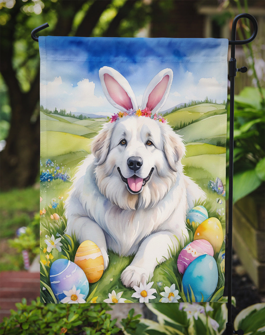 Great Pyrenees Easter Egg Hunt Garden Flag