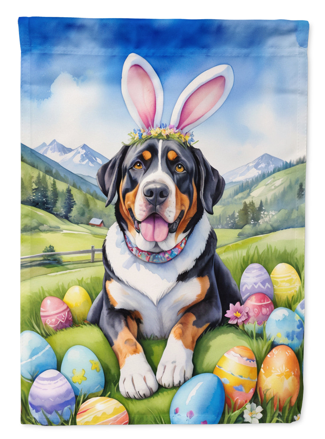 Buy this Greater Swiss Mountain Dog Easter Egg Hunt House Flag