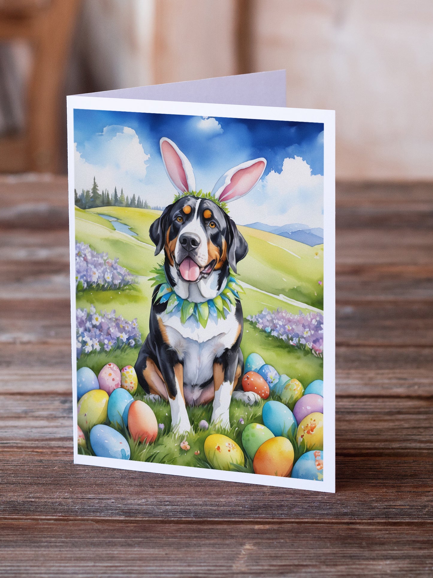 Greater Swiss Mountain Dog Easter Egg Hunt Greeting Cards Pack of 8