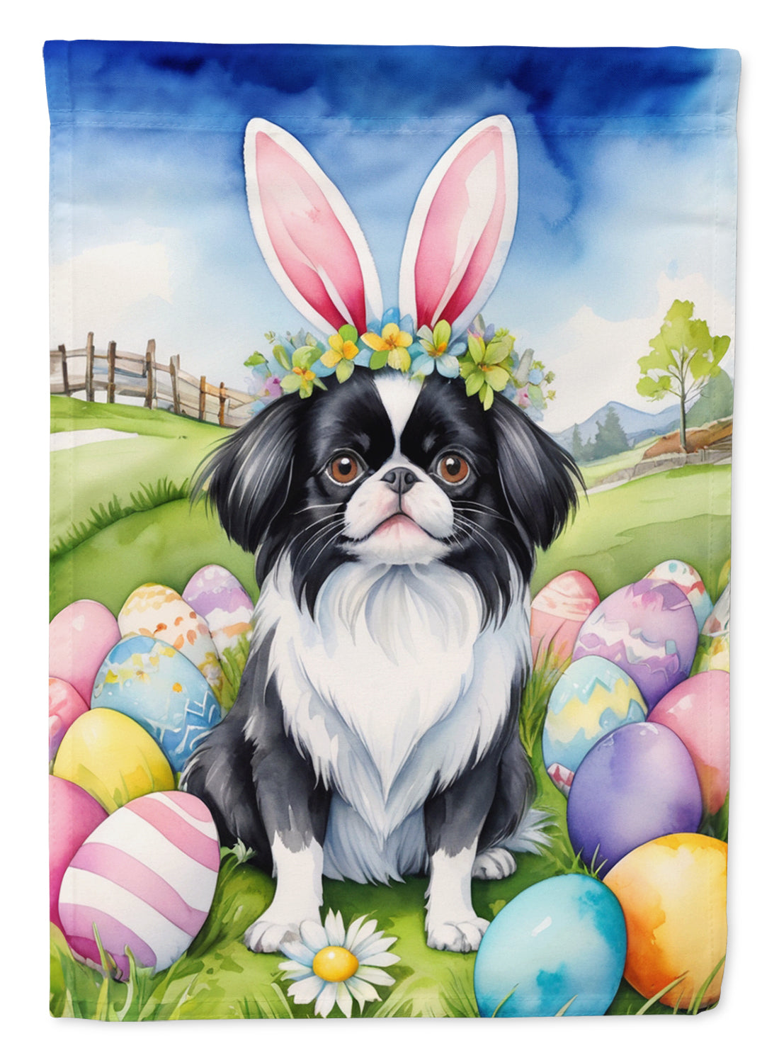 Buy this Japanese Chin Easter Egg Hunt House Flag