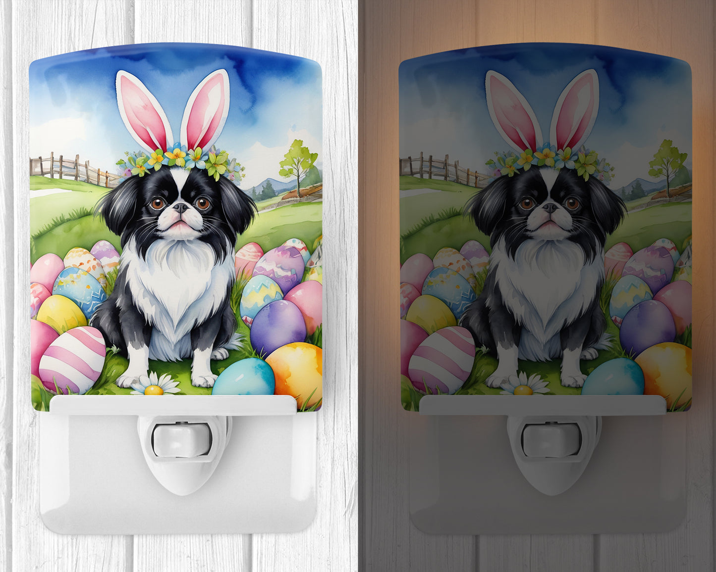 Japanese Chin Easter Egg Hunt Ceramic Night Light