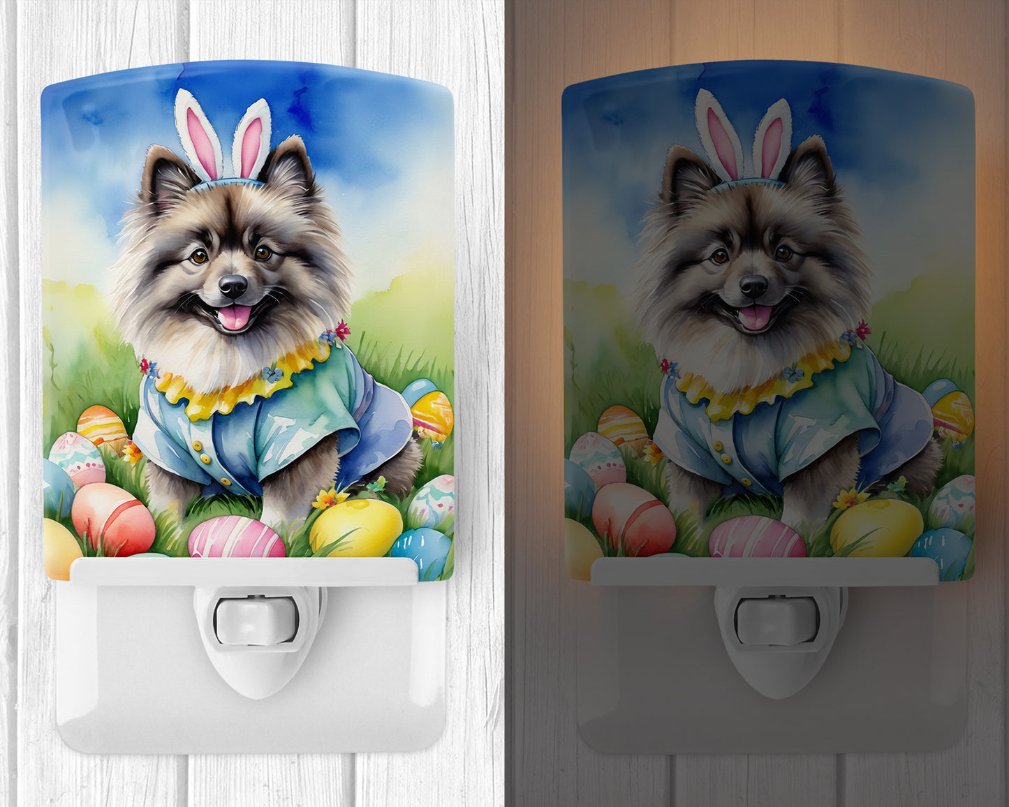 Keeshond Easter Egg Hunt Ceramic Night Light