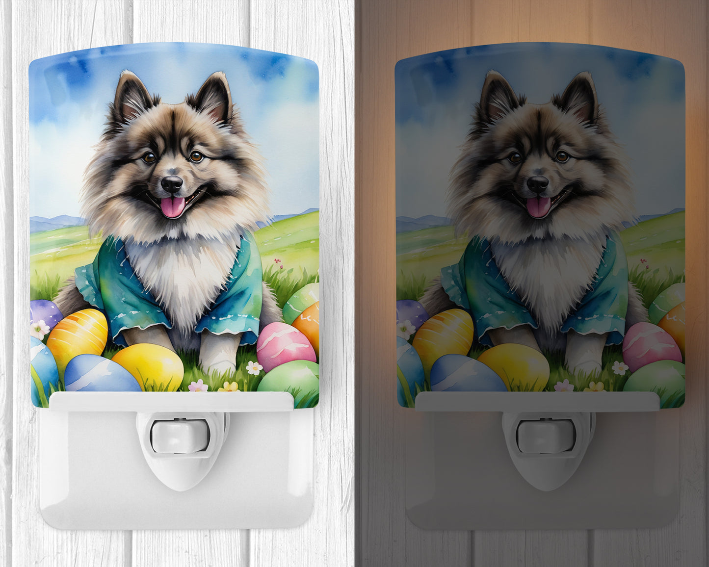 Keeshond Easter Egg Hunt Ceramic Night Light