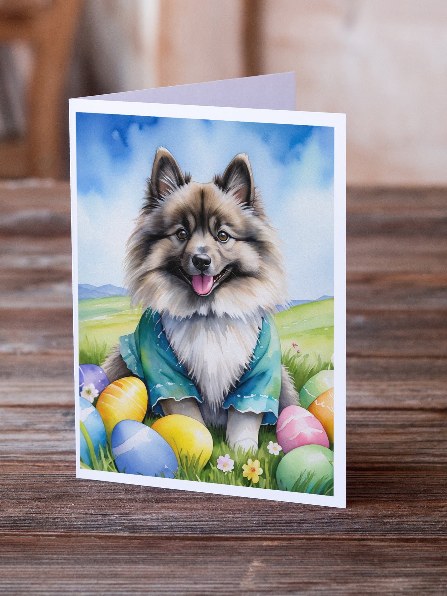 Keeshond Easter Egg Hunt Greeting Cards Pack of 8