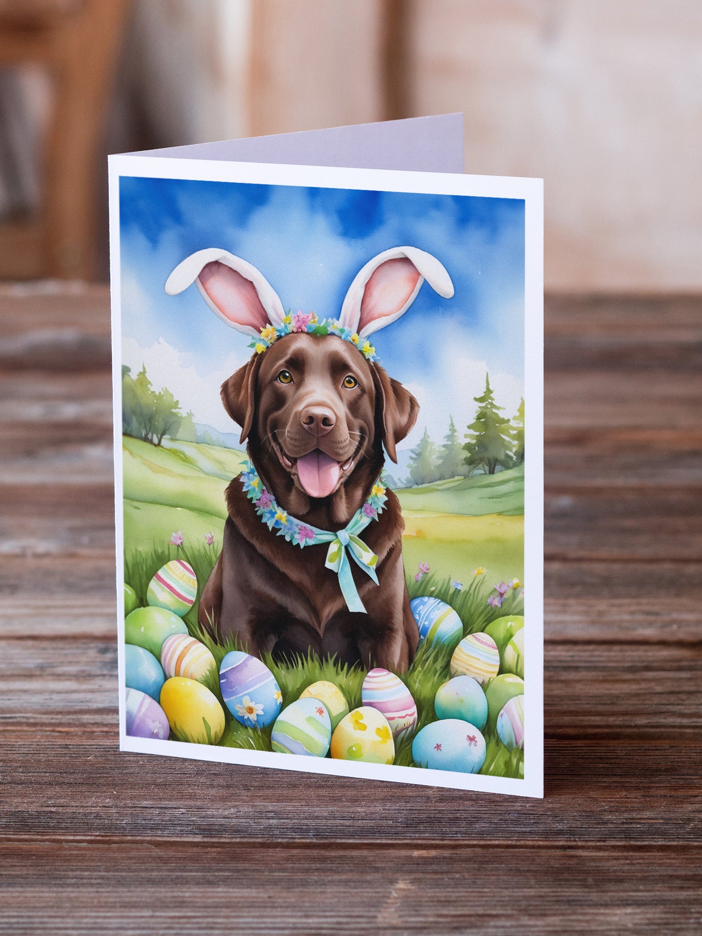 Chocolate Labrador Retriever Easter Egg Hunt Greeting Cards Pack of 8