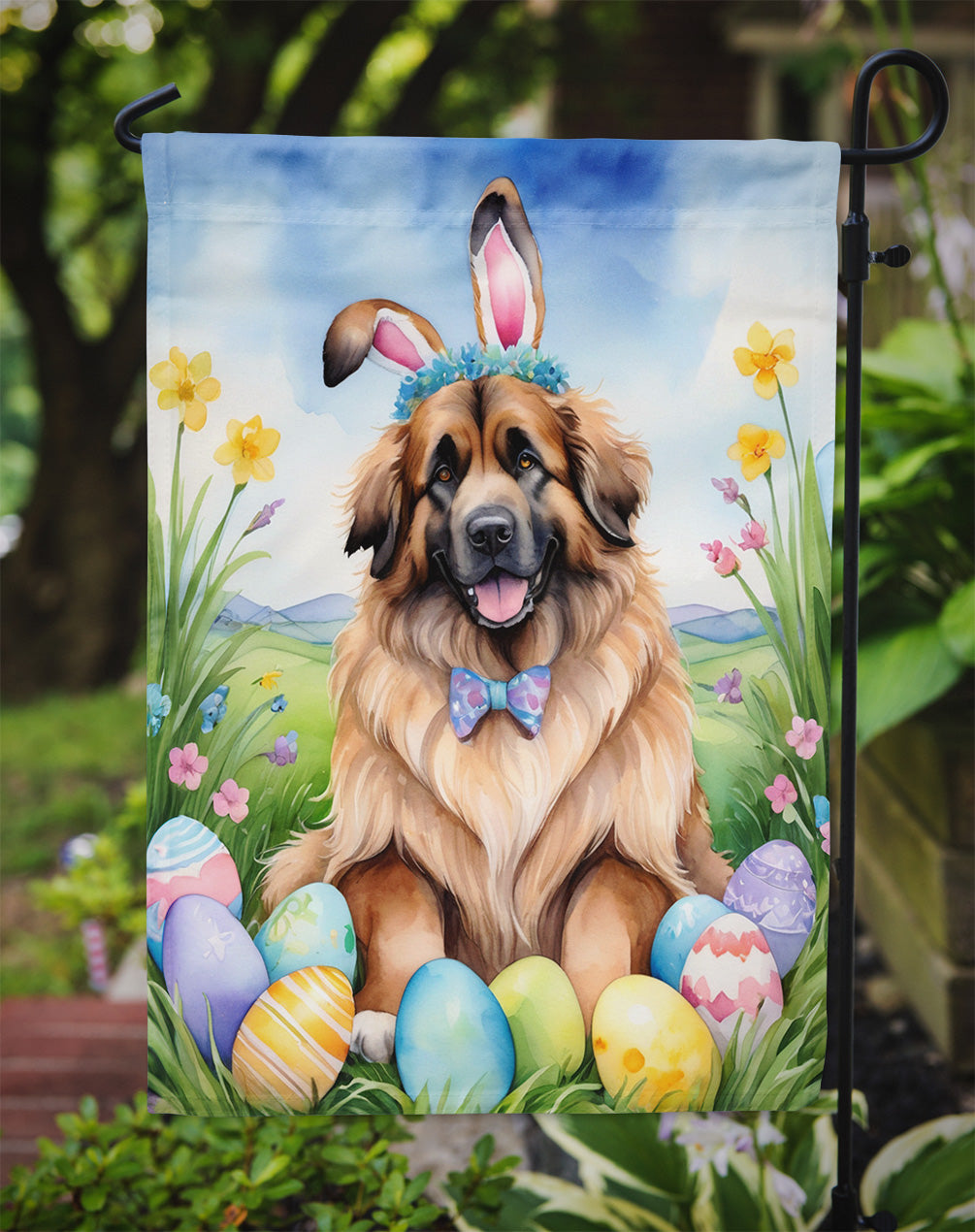 Leonberger Easter Egg Hunt Garden Flag