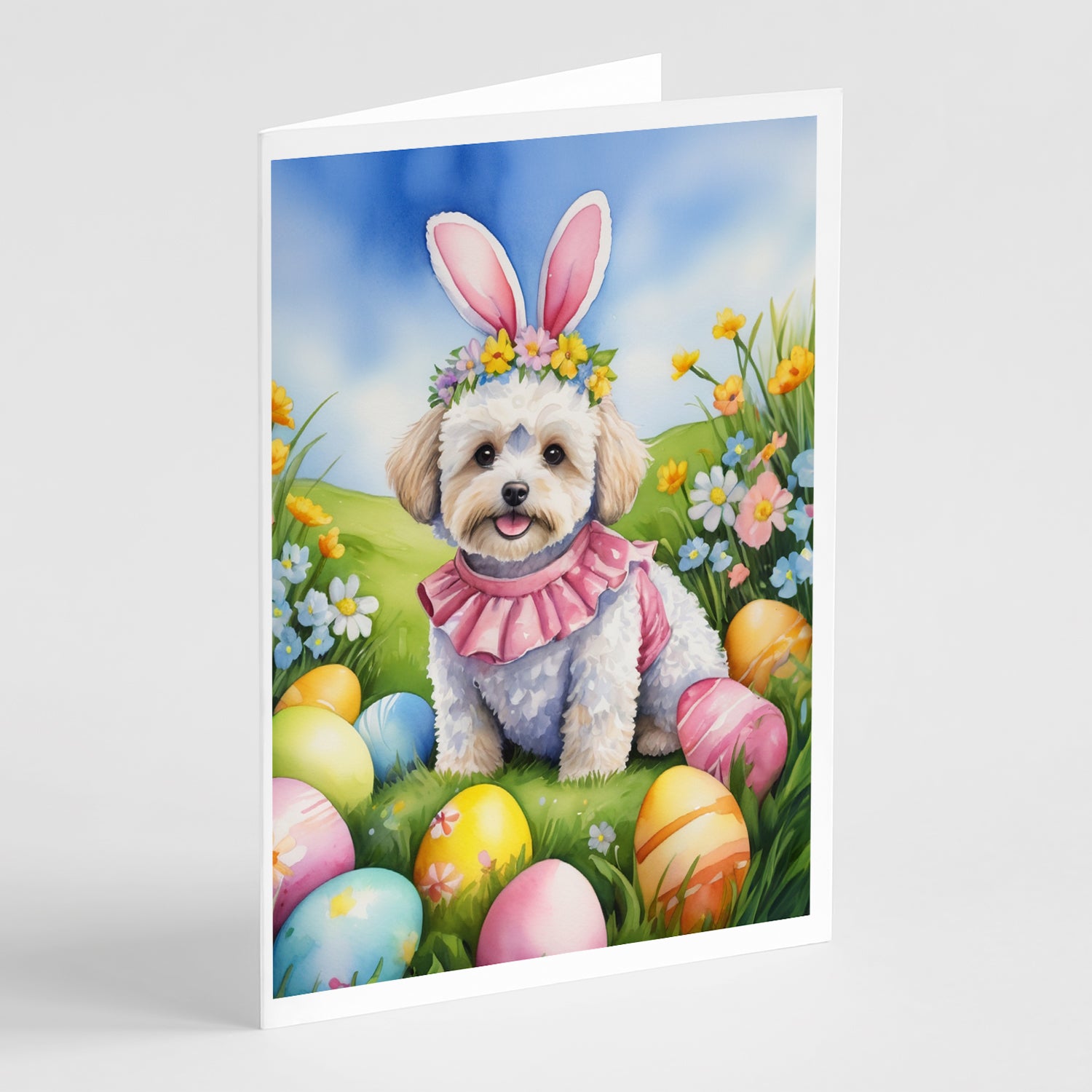 Buy this Maltipoo Easter Egg Hunt Greeting Cards Pack of 8