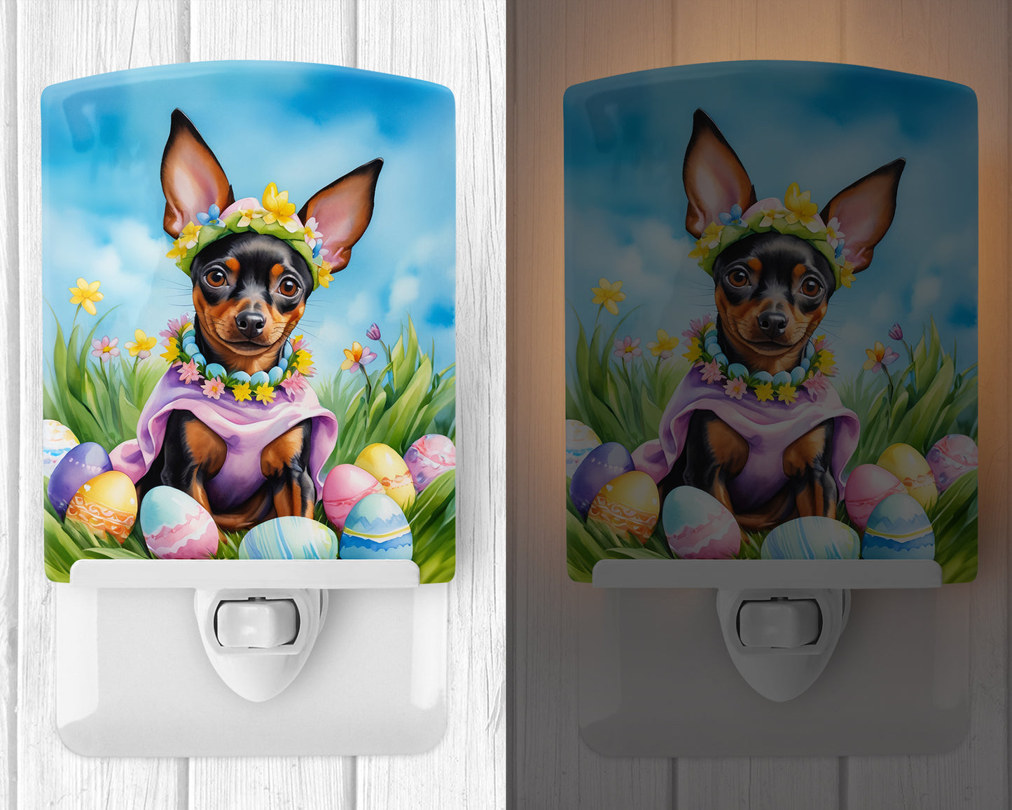 Miniature Pinscher Easter Egg Hunt Ceramic Night Light