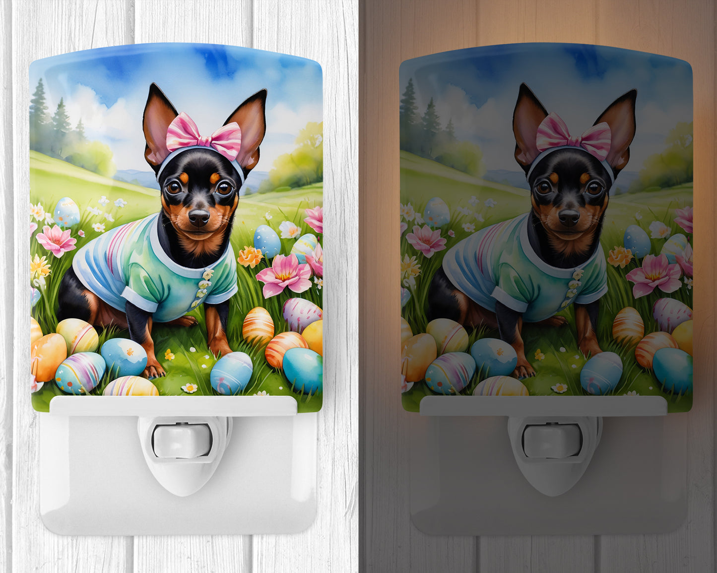 Miniature Pinscher Easter Egg Hunt Ceramic Night Light