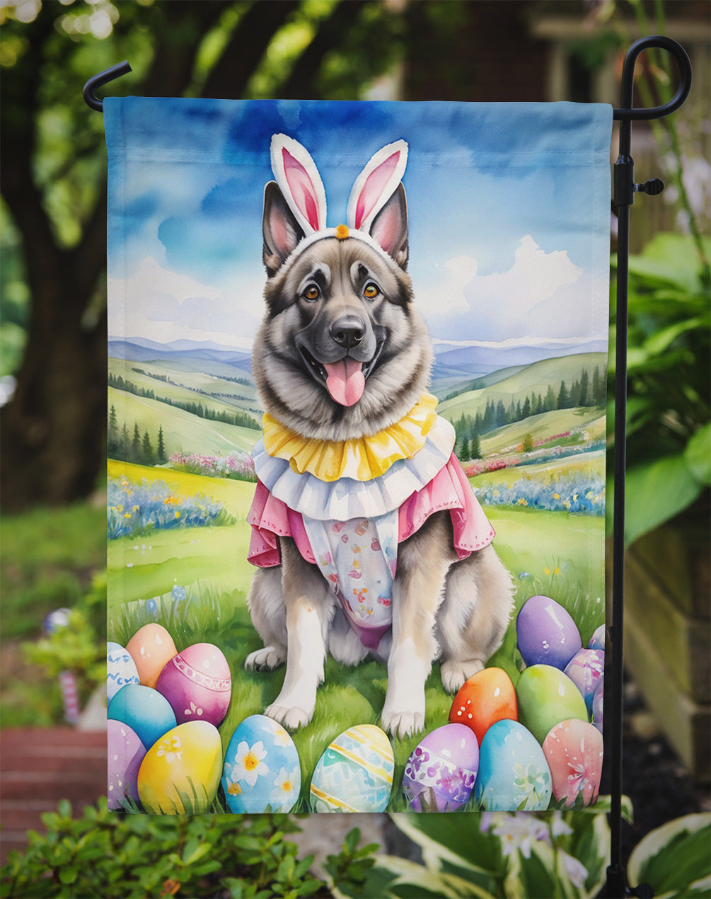 Norwegian Elkhound Easter Egg Hunt Garden Flag