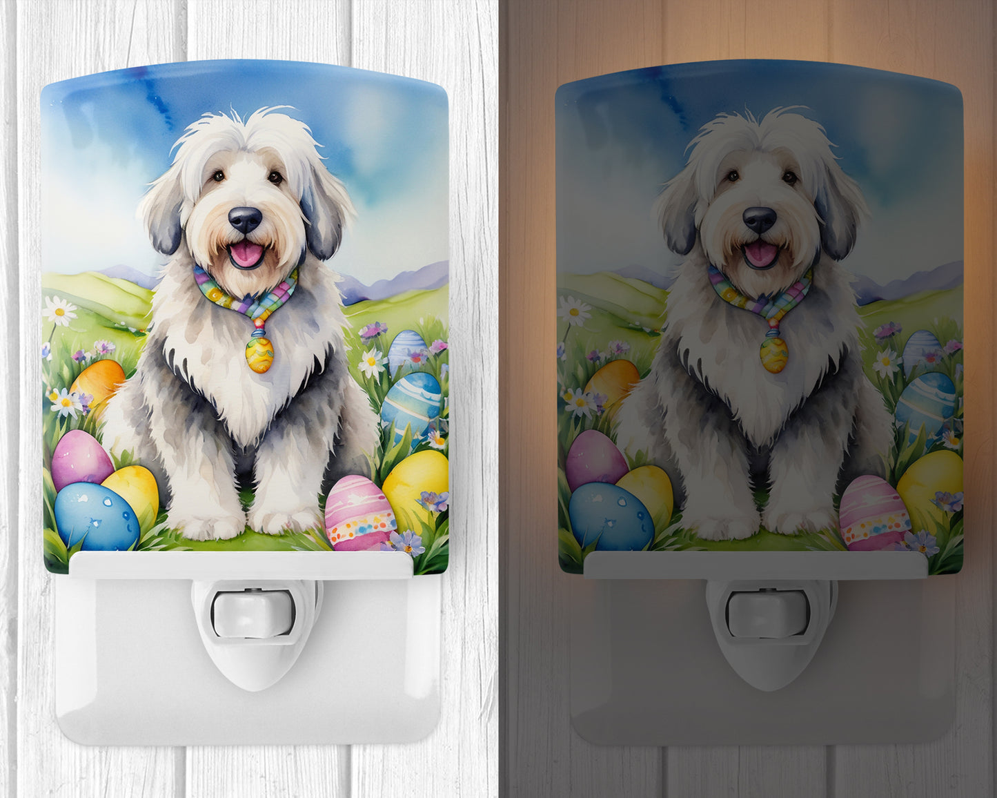 Old English Sheepdog Easter Egg Hunt Ceramic Night Light