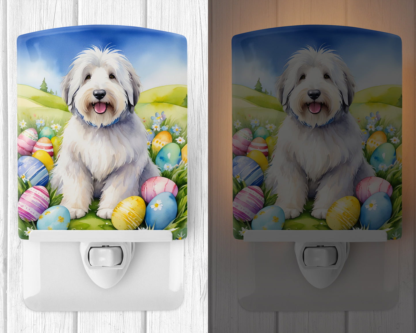 Old English Sheepdog Easter Egg Hunt Ceramic Night Light