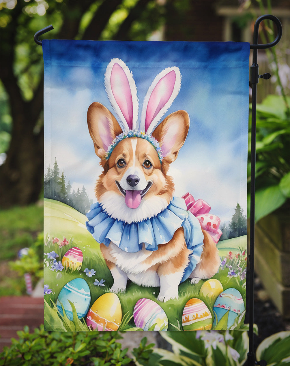 Corgi Easter Egg Hunt Garden Flag