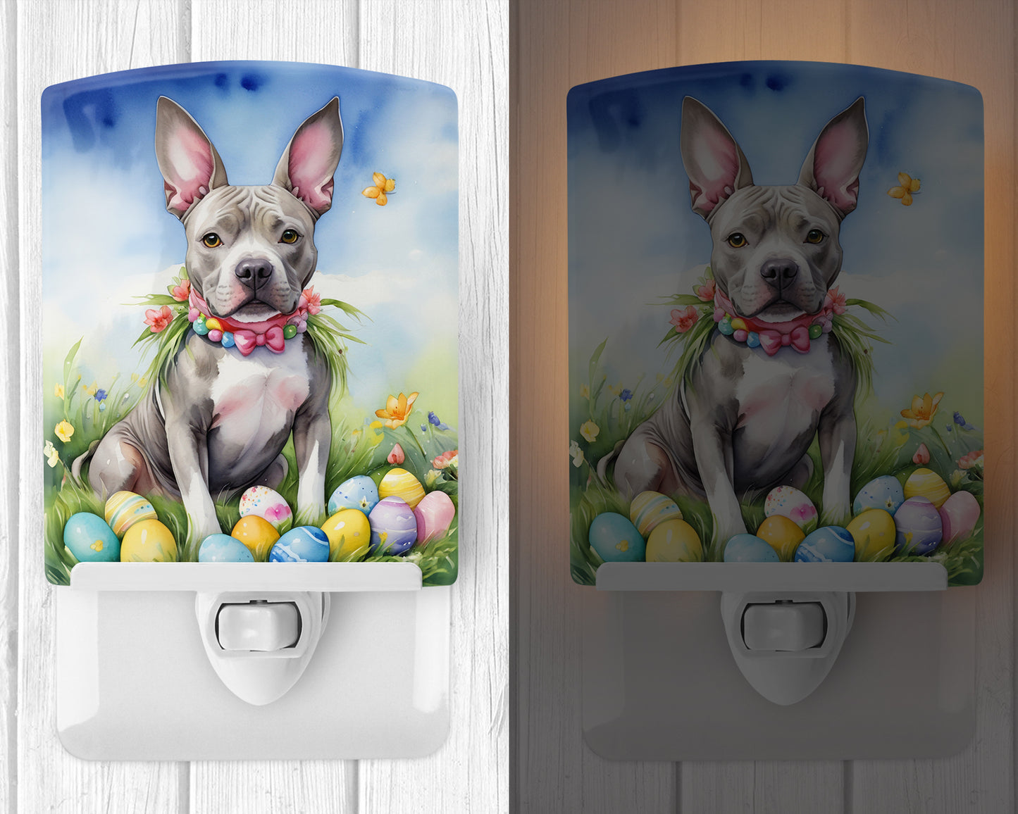 Pit Bull Terrier Easter Egg Hunt Ceramic Night Light