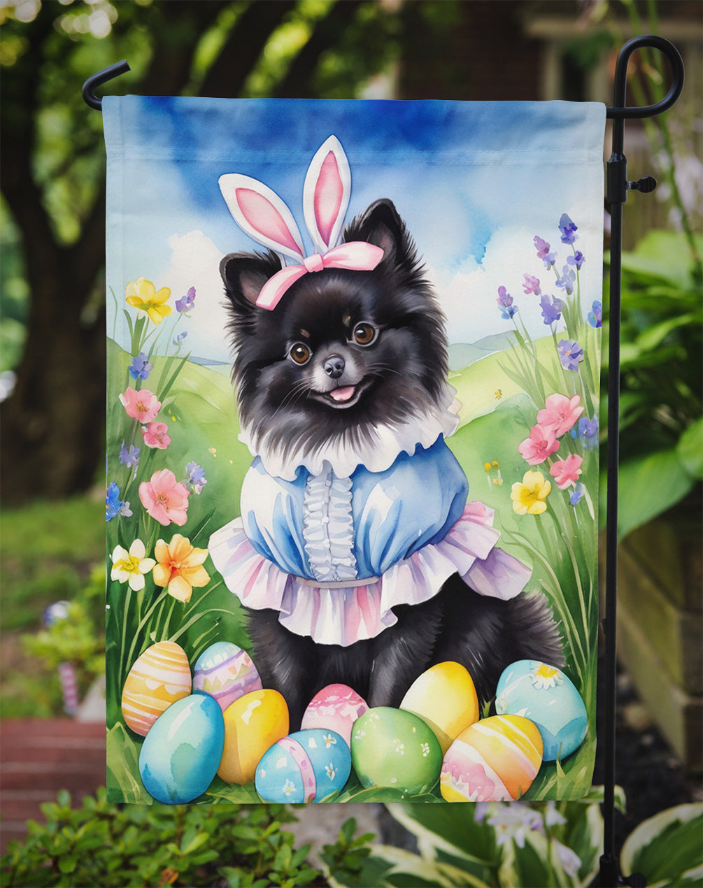 Pomeranian Easter Egg Hunt Garden Flag