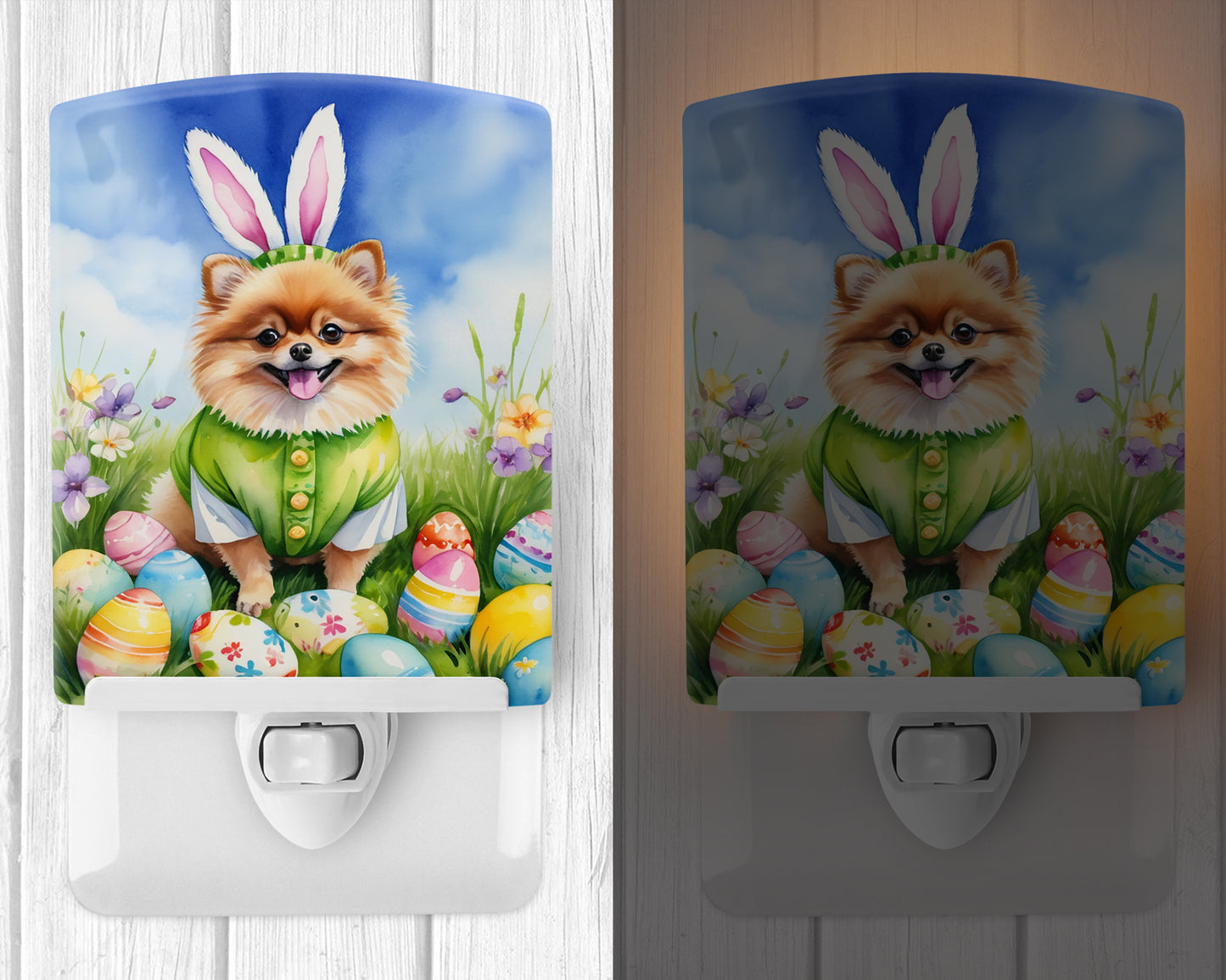 Pomeranian Easter Egg Hunt Ceramic Night Light