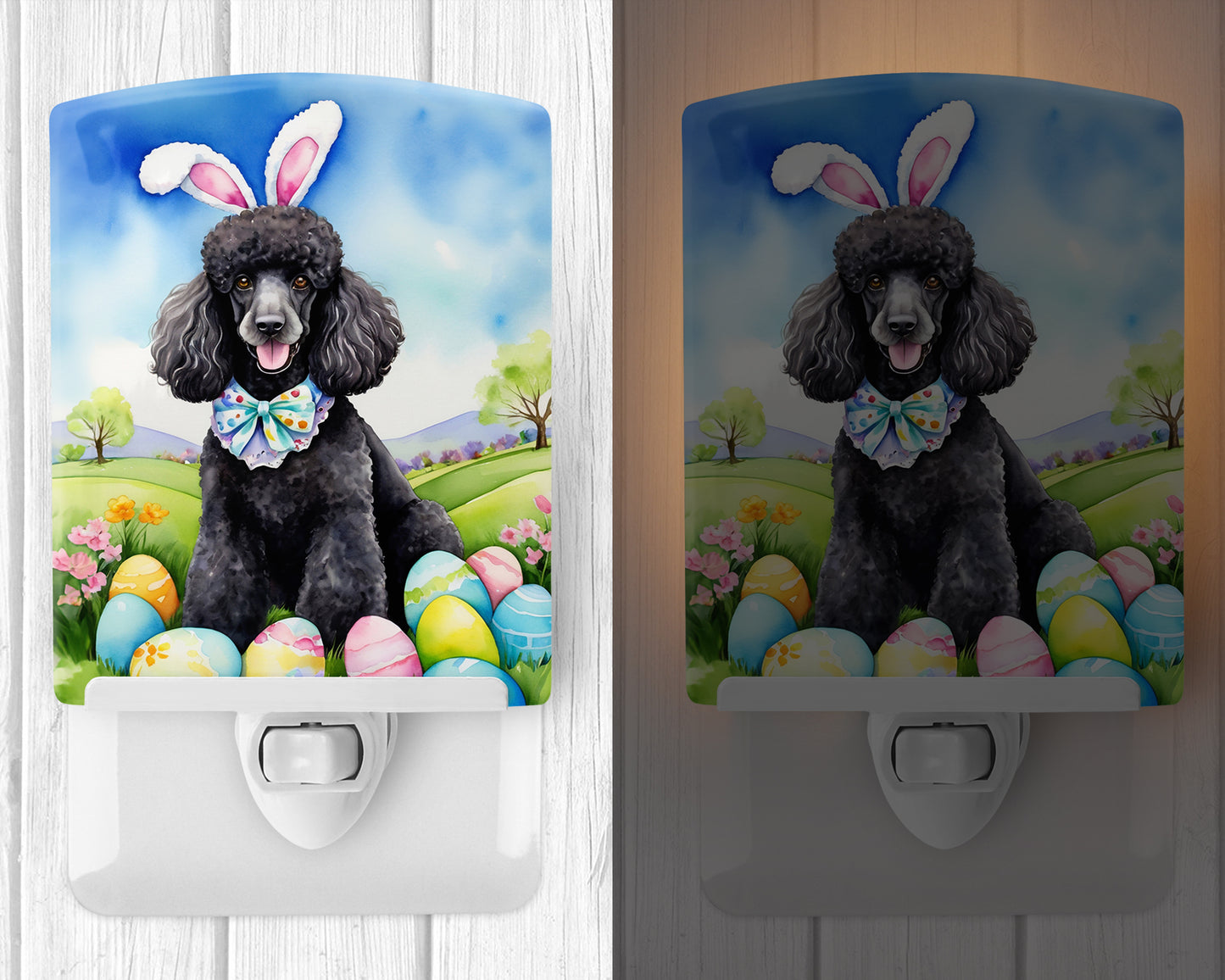 Black Poodle Easter Egg Hunt Ceramic Night Light