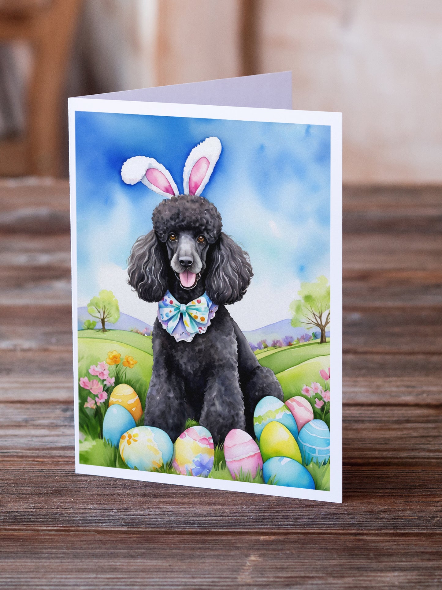 Black Poodle Easter Egg Hunt Greeting Cards Pack of 8