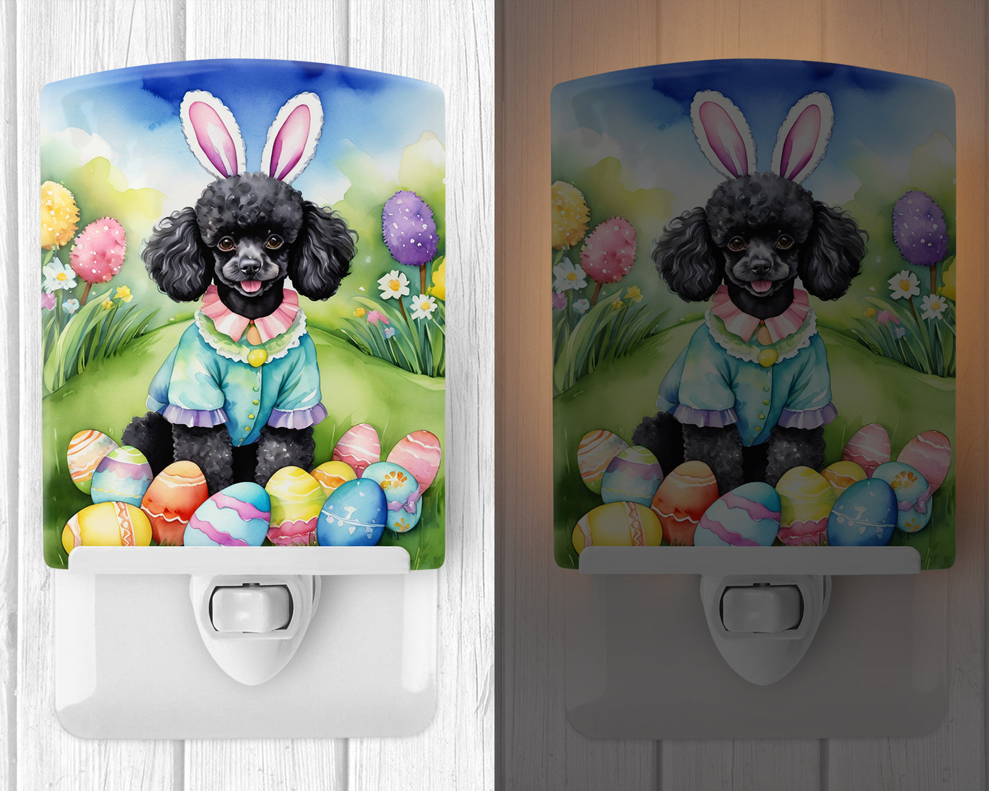 Black Poodle Easter Egg Hunt Ceramic Night Light