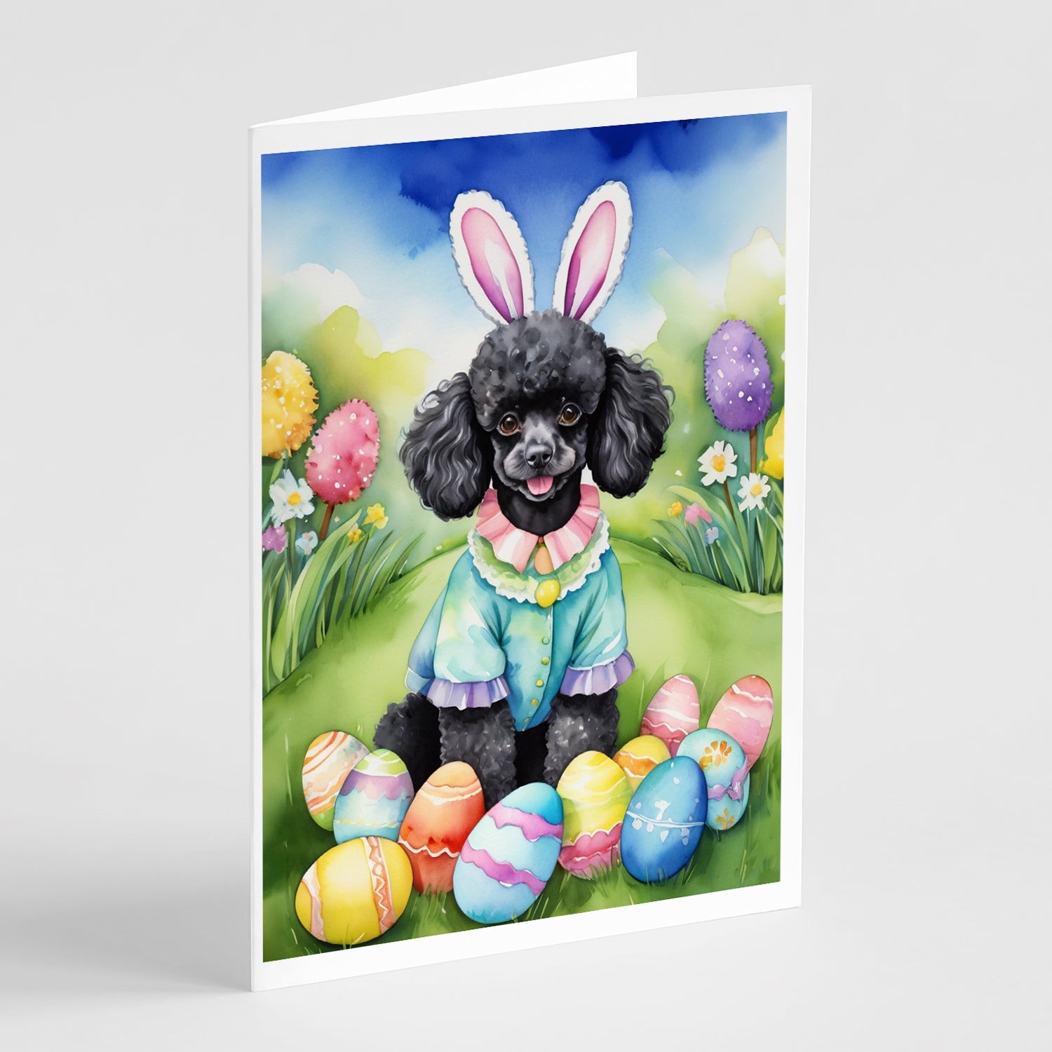 Buy this Black Poodle Easter Egg Hunt Greeting Cards Pack of 8